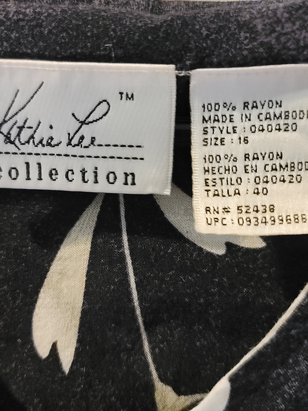 Vintage KATHIE LEE COLLECTION Floral Print Sleeveless Rayon Dress Black Size 16 - Picture 3 of 6